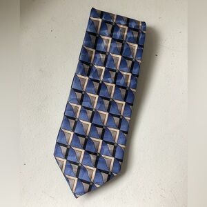Men’s Neck Tie, 100% Polyester Blue/Tan/Black Traditional Style
